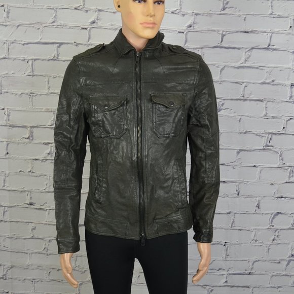 Mens All Saints Stenburg Leather Jacket motorcycle cafe jacket size small